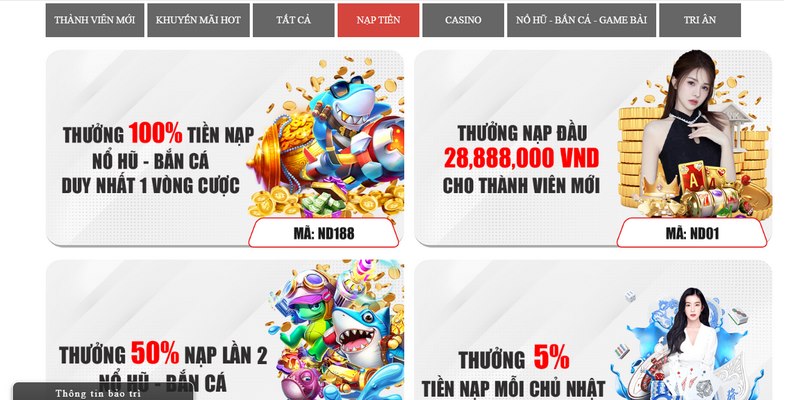 Nạp tiền được tặng quà từ nhà cái